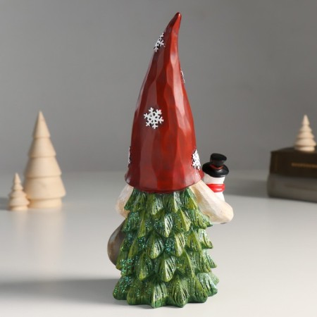 Suvenir Polystone "Santa Claus in a cap with snowflakes, with a bag and a snowman" 10x8x23 cm-2