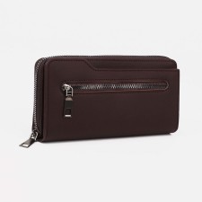 Male purse with lightning, department for bills, for cards, for coins, brown color