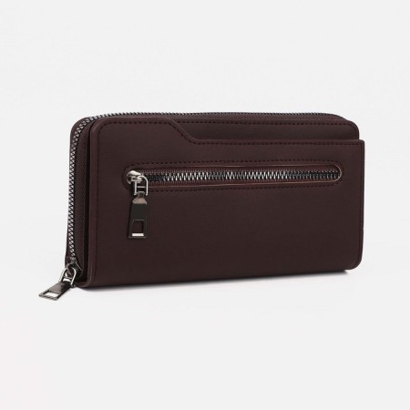 Male purse with lightning, department for bills, for cards, for coins, brown color