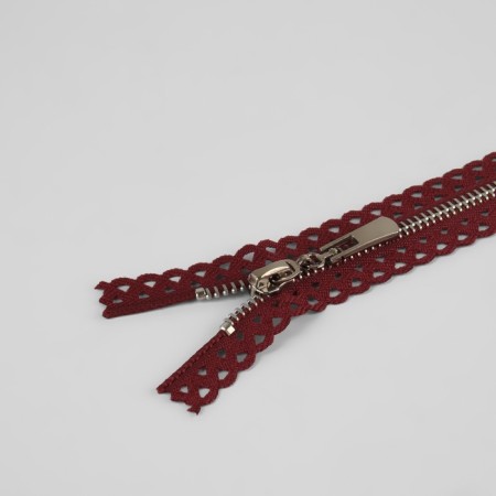 Metal zipper, No. 3, non -proceeding, automatic lock, 30 cm, burgundy/nickel color-1