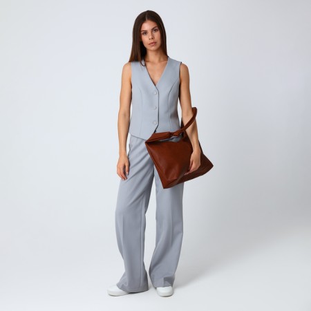 Shopper bag, outer pocket, brown color-7