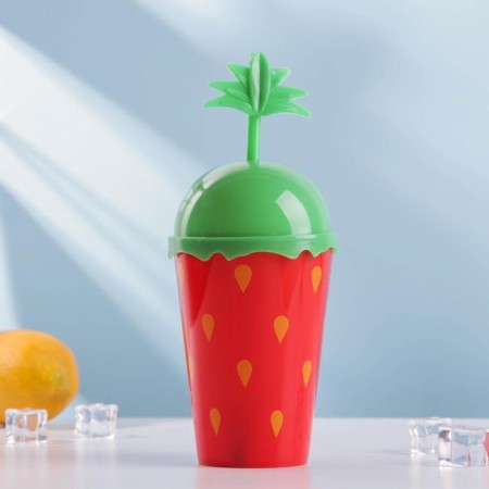Watermelon glass, 450 ml, with a tube and lid, red color-2