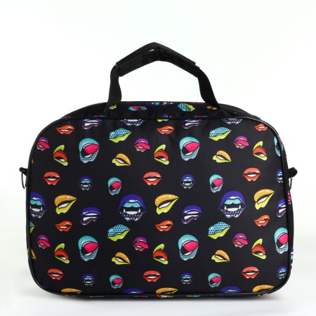 Road bag with zipper, external pocket, long belt, black color/multi -colored-1