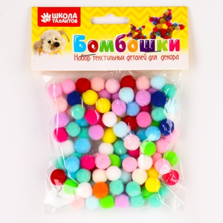 A set of textile details for the decor "bombs" 100 pcs. set, size 1 pc. 1.2 cm, color mix-5