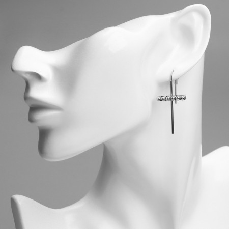 Earrings Metal Xuping cross with beads, silver color-1