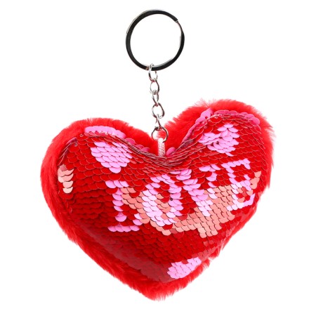Soft toy "heart" with sequins, on a key fob, 10 cm, red-pink color-1