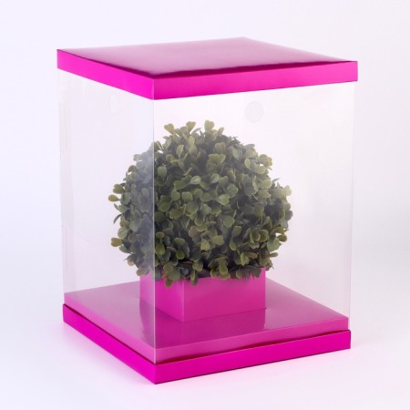 Box for flowers with a vase and PVC windows are folding, 23 x 30 x 23 cm, plain, lavender