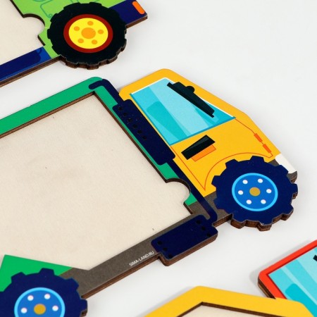 Wooden puzzle for children. Repeat on the sample "smart cars"-9