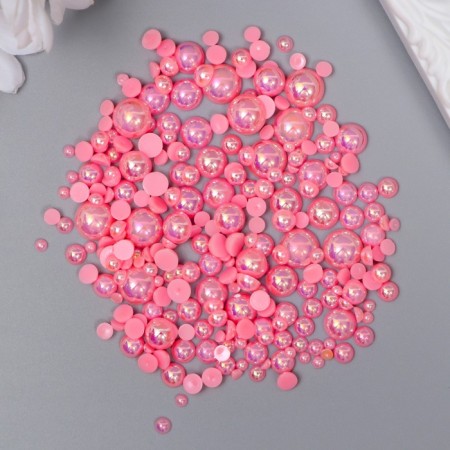 Decor for creativity plastic "Half of beads. Pink mother of pearl" d = 3-10 mm, set 10 grams