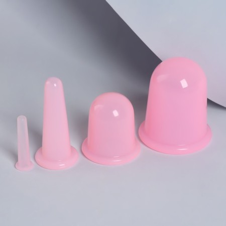 A set of vacuum cans for massage, silicone, d 7/5.5/3.9/1.6 cm, 4 pcs, pink color-1