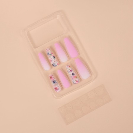 Flowering Nails "Flowers", 12 pcs, with adhesive plates, ballerina shape, multi -colored-1