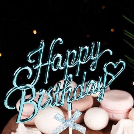 Topper "Happy Birthday", blue, with a bow, give beautifully