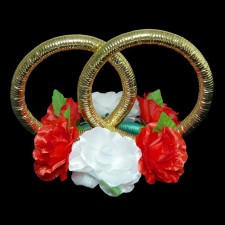 Rings with flowers, small, white-red