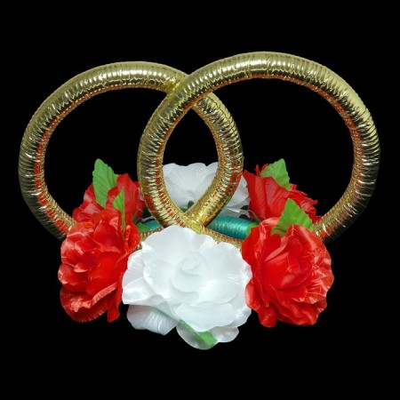 Rings with flowers, small, white-red