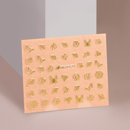 Nail stickers "Provence", voluminous, metallized, golden color-1