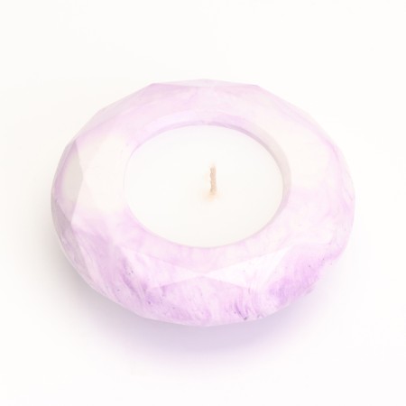 Candle "Complete" in a candlestick with faces of gypsum large, 10.5x3cm, marble with purple-2