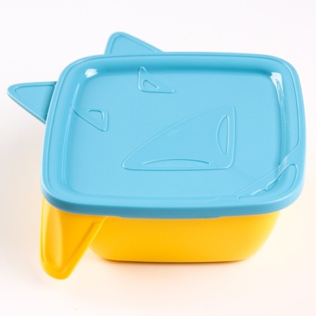 Baby plate Lalababy Play with Me Wolfie with a soft lid, the color is blue-yellow-1