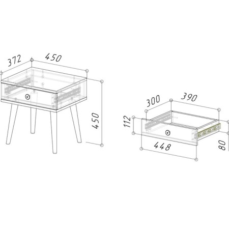 Covereign cabinet "Line", 450 × 372 × 450 mm, white color / oak craft gray-4