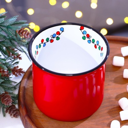 New Year's ceramic "garland" mug, 450 ml, white color-6