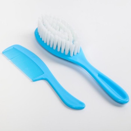 A child care set, 5 items: brush, comb, safe scissors, files and nail tongs, blue color-1