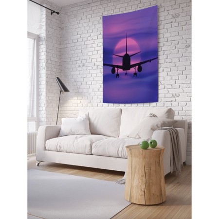 Decorative panel with photo printing “Aircraft in flight to sunset”, vertical, size 150x200 cm