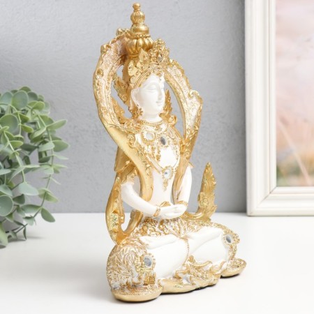 Souvenir Polystone "Tibetan Buddha - Lotus Poster" white -gold 14x7x23 cm-1