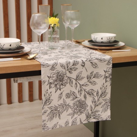 Black Flowers Table Table 40x149cm, 100% HL, sarzha 190 g/m2-1