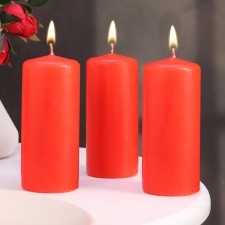Candle cylinder, 5x11.5 cm, set 3 pcs, red