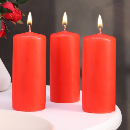 Candle cylinder, 5x11.5 cm, set 3 pcs, red
