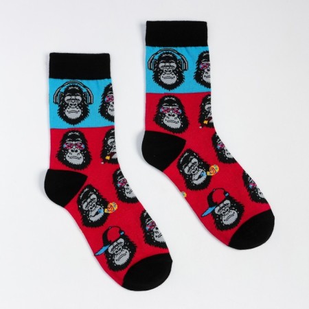 Socks "monkeys", pink/blue color, size 23-25-1