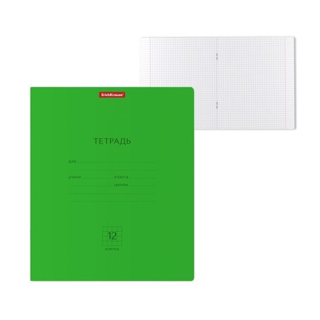 Notebook of 12 sheets in the Erichkrause Neon Classic cage, covered cardboard cover, white offset block 100%, green