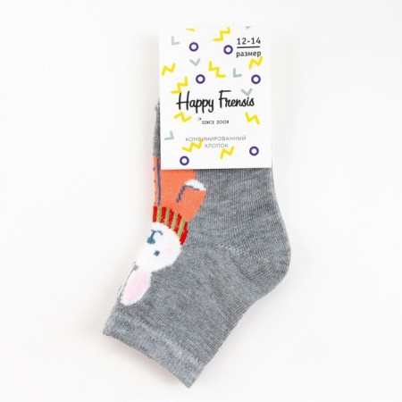 Children's socks "Bunny with a scarf" Gray color, rr 14-16-3