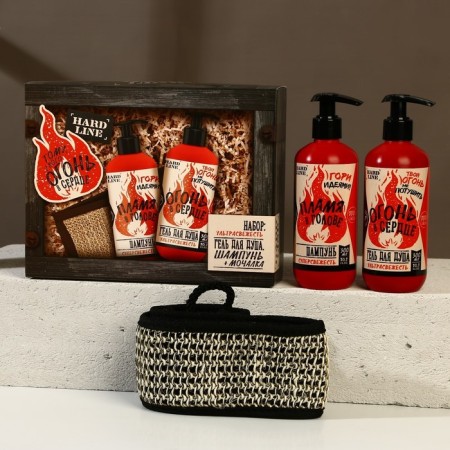 Set "who has fire in the heart", shower gel and shampoo, 2x300, washcloth with handles-1