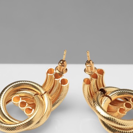 Earrings Metal "Geometry" three rows of rings, color gold-1