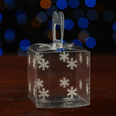 New Year. Box gift New Year's folding PVC "Snowflakes" 5 x 5 x 5 cm.-1
