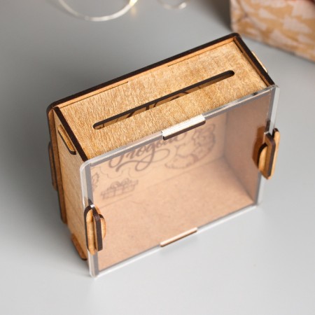 New Year's piggy bank with acrylic "New Year" 12x12x4 cm-4