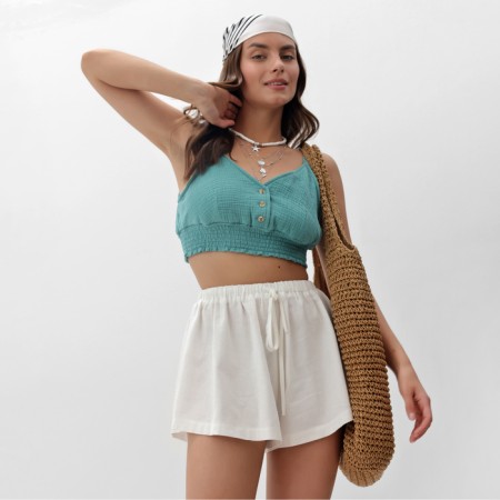 TOP shortened female Mist Muslin Size s, col. turquoise