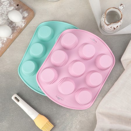 The form for baking the share "Sweets. Circle ", silicone, 27 × 22 × 3 cm, 9 cells (6 × 6 × 3 cm), color mix-6