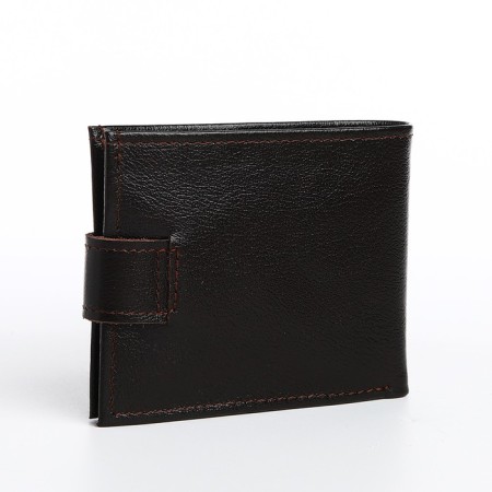 Men's purse on a button, for bills, for cards, for coins, brown color-1