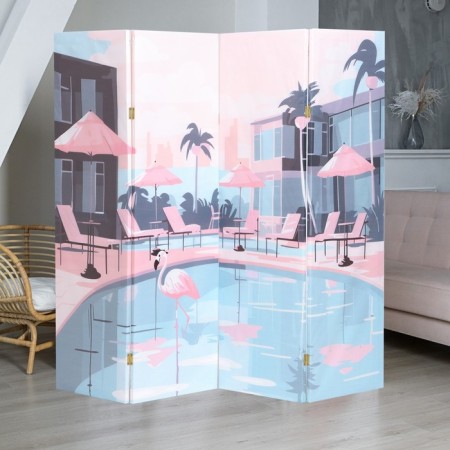 Shirma "Cartoon style. Hotel, pool, flamingo", 200x160 cm