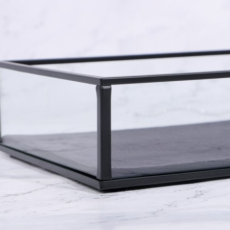 Square organizer for storage, 1 section, glass, 24 × 14 × 5 cm, transparent/black color-4