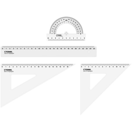 Drawing Istanm set, size L (ruler 25 cm, 2 triangles, transporter), transparent, colorless, euro suspension