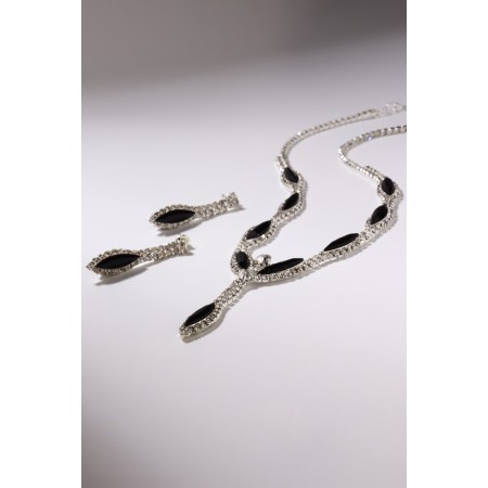 Set 2 objects: earrings, Kilence Listopad Subtle rhombus, Black and white color in silver, 45cm-1