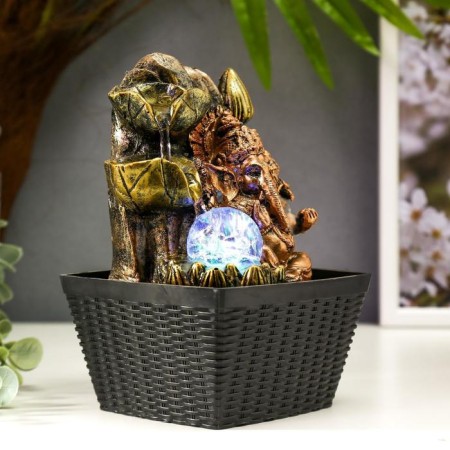 The desktop fountain from the network, the backlight "Bronze Ganesha and lotuses" 22x13x13 cm-2