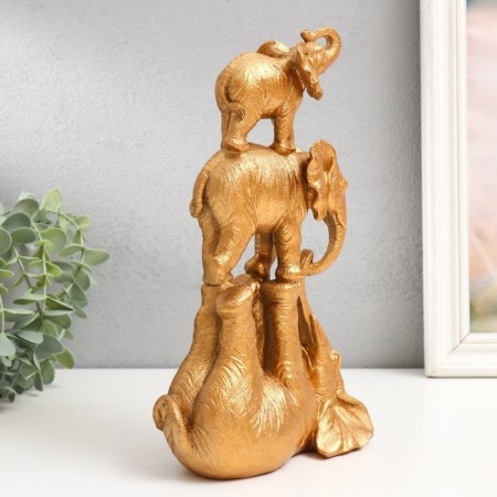 Souvenir Polystone "Pyramid from Elephants" Gold 7.7x14.5x25 cm-2