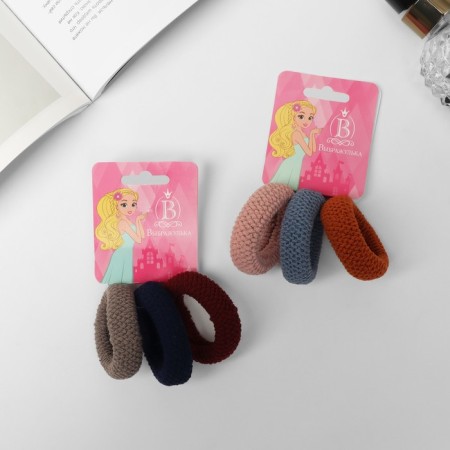 Hair gum "Sport" (set of 3 pcs) wide weaving, 4 cm, mix-1
