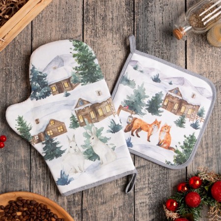 Kitchen "Forest Animals", mittens-output 20x28cm, 19x19cm severity, 100% HL