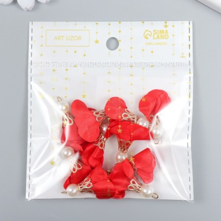 Decor for creativity Textile "Flower with a pearl. Red" set 10 pcs 2.5 cm-3