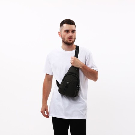 Male sling bag from textiles, headphones, green color-7