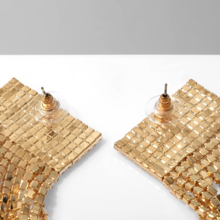 Hanging earrings with rhinestones "Waterfall" flowing, white color in gold, 16 cm-2